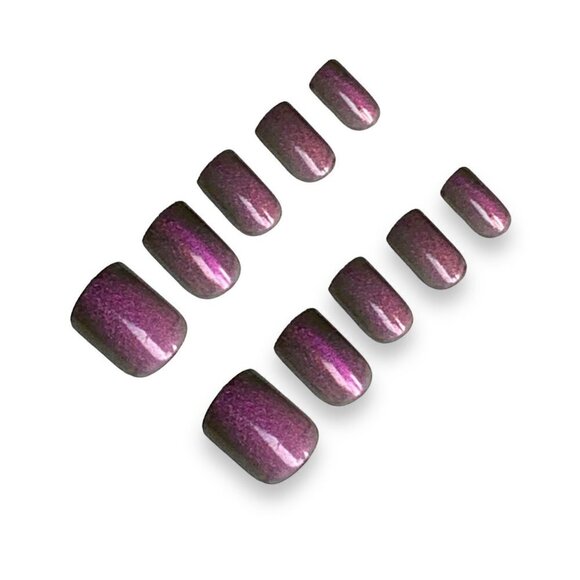 24Pcs Luxury Press On Fake Nails Purple Berry Cat's Eye Design False Nail Tips - Picture 4 of 9